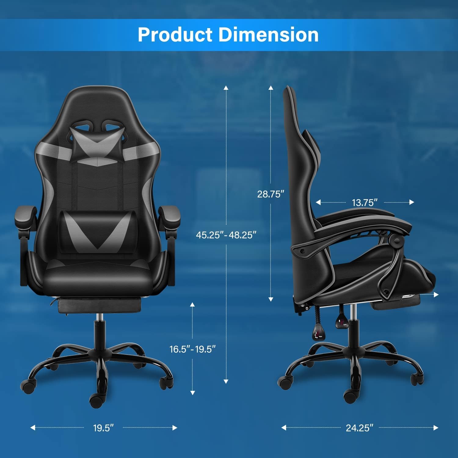 YSSOA Gaming Chair with Footrest, Big and Tall Gamer Chair, Racing Style Adjustable Swivel Office Chair, Ergonomic Video Game Chairs with Headrest and Lumbar Support