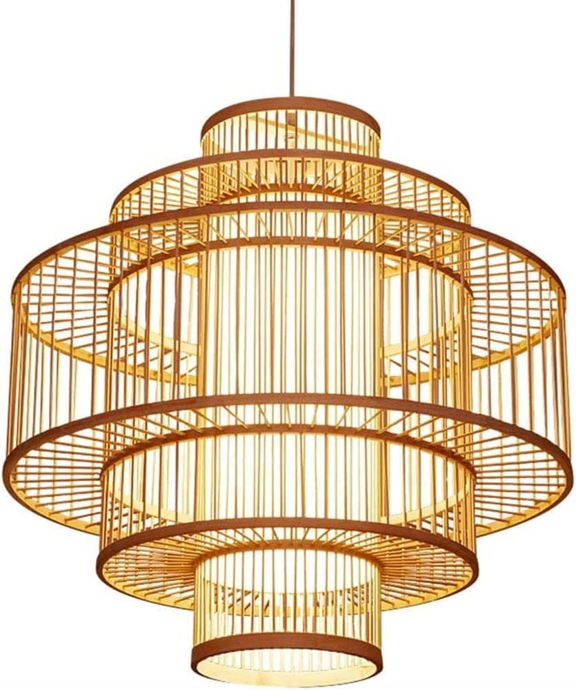 Suspension en bambou naturel E27 lustre tissé vintage réglable pour cuisine et chambre
