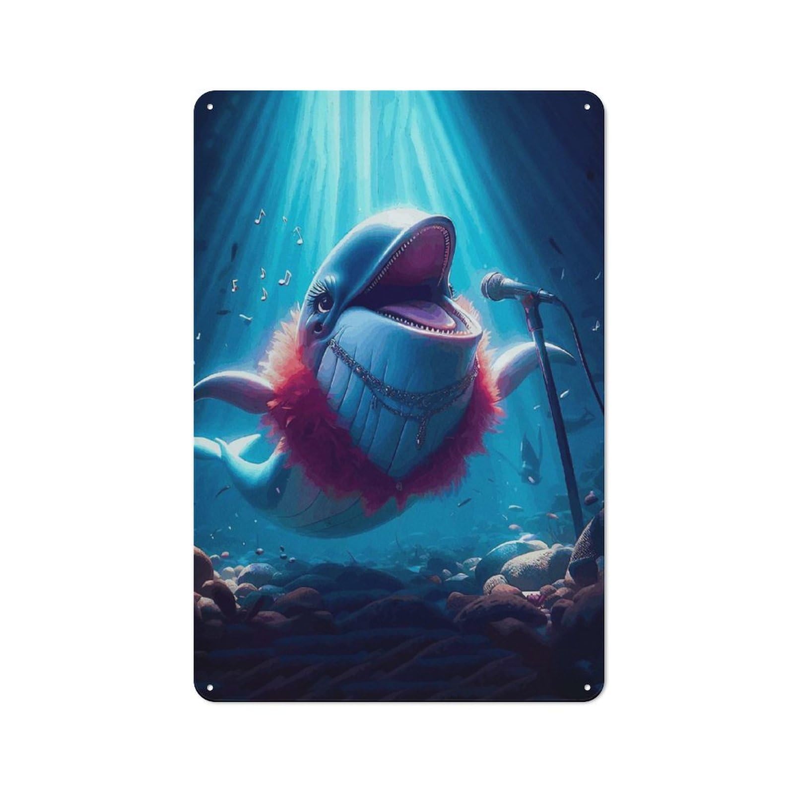 Junmoney Singing Whale With Microphone Vintage Tin Sign 30X20cm With For Living Room Or Hallway, For Living Room Decor Lovers