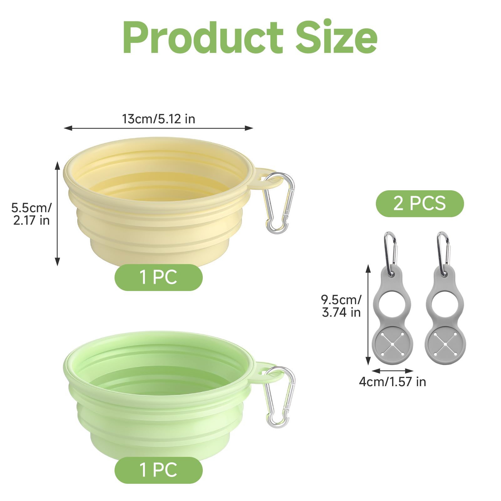 Bebedero Perro Plegable, 2 Pieces Bebedero Perro Portatil 350 ml de Silicona para Mosquetón Dog Bowl Plegable para Gatos Perros Viajes Cámping y Paseos (Amarillo + Verde)