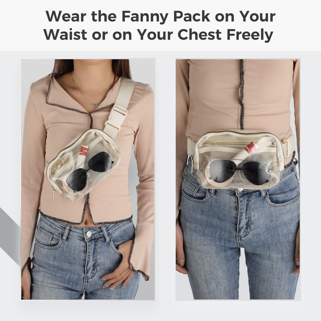 Waist Bag for Women Men, Adjustable Waist Strap Crossbody Clear Belt Waist Bag Pouch, Clear Fanny Pack for Concerts Hiking Running