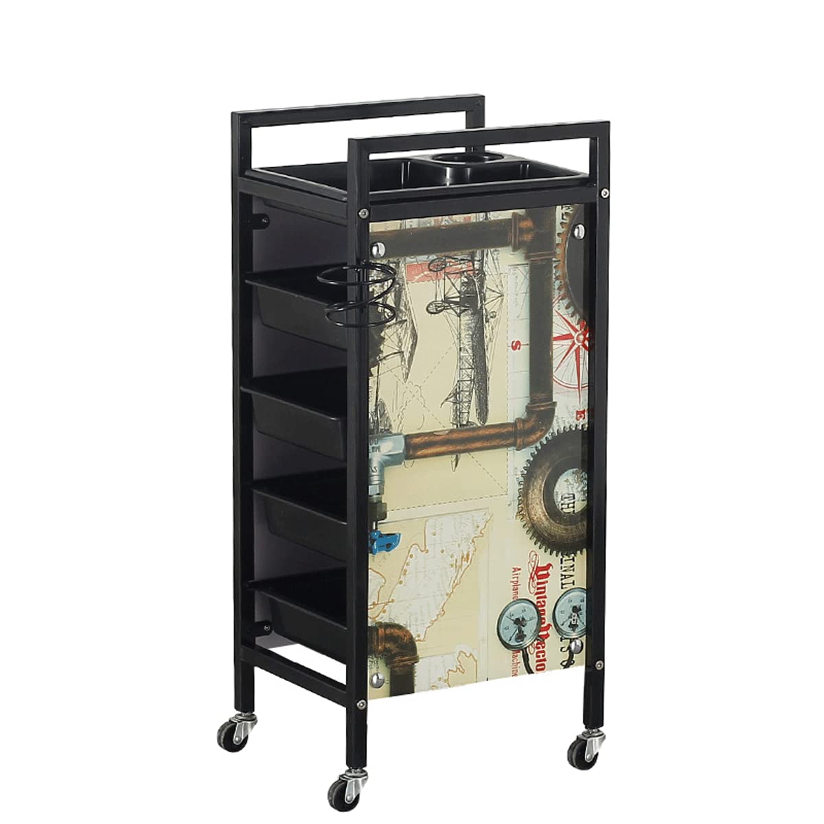 Concise Vintage Home Carrello con Telaio in Metallo Argento Carrello Parrucchiere su Ruote con 5 Ripiani a Cassetto,per Barbiere Estetista Massaggi Tatuaggi Manicure Bianco