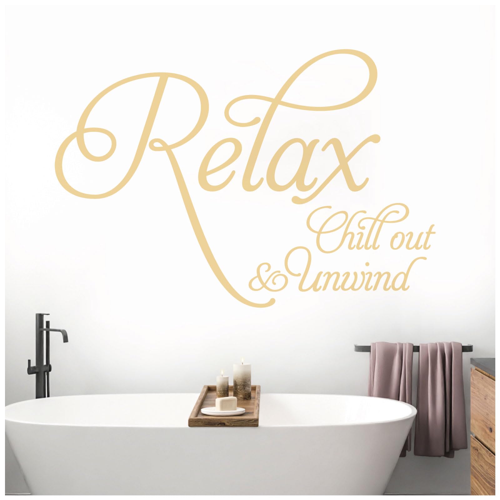 Relax, Chill Out, Unwind - Bathroom, Spa Wall Quote, Decal Wall Art Sticker [Medium] [Cream] — image 1