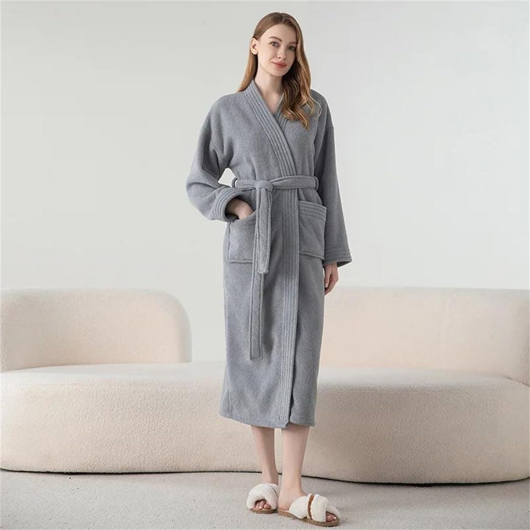 Damski flanelowy szlafrok na grube ciepłe ubrania do spania, piżamy, szlafroki, szlafrok kimono, jasnobrązowy-M, jasnobrązowy-M (czarny średni)