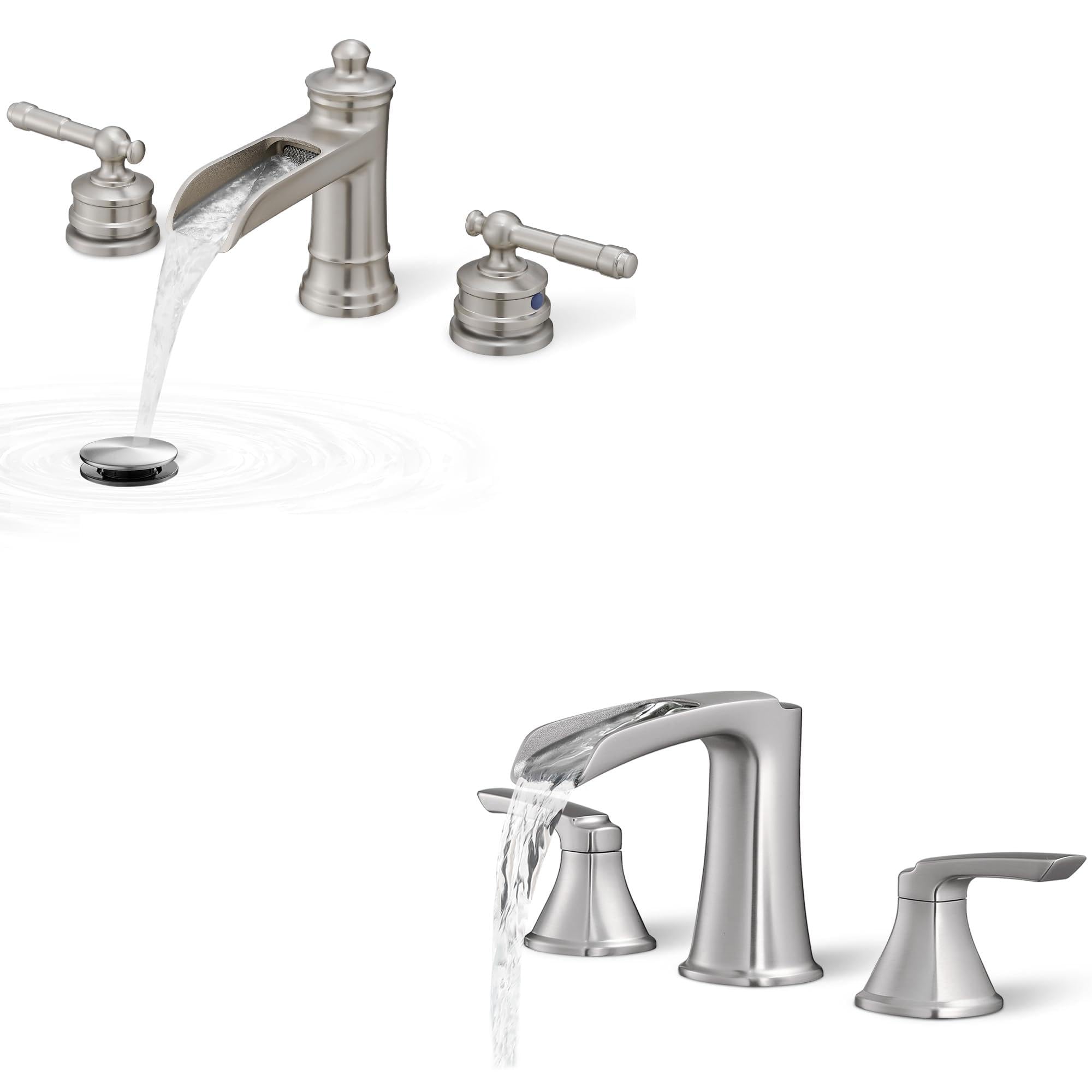 Hcfyauis Brass 3 Hole Bathroom Sink Faucet Widespread 4-16 Inch Faucet For Bathroom Sink, Waterfall 3 Hole Roman Tub Faucet, Brass Brushed Nickel Bathtub Faucet Set High Flow 6-16 Inch