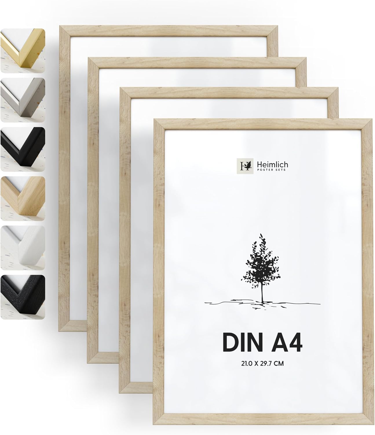 Heimlich® Opakowanie podwójne (2 sztuki) Dąbowa ramka na zdjęcia DIN A4 Drewno | Ramka na zdjęcia 21 x 29,7 cm (8,3 x 11,7 cala) dąb z nietłukącym się szkłem z plexi | Drewniana ramka na zdjęcia