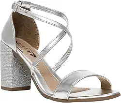 Sandália Feminina Salto Bloco Grosso Moda Casual Básico Brilho Confortável