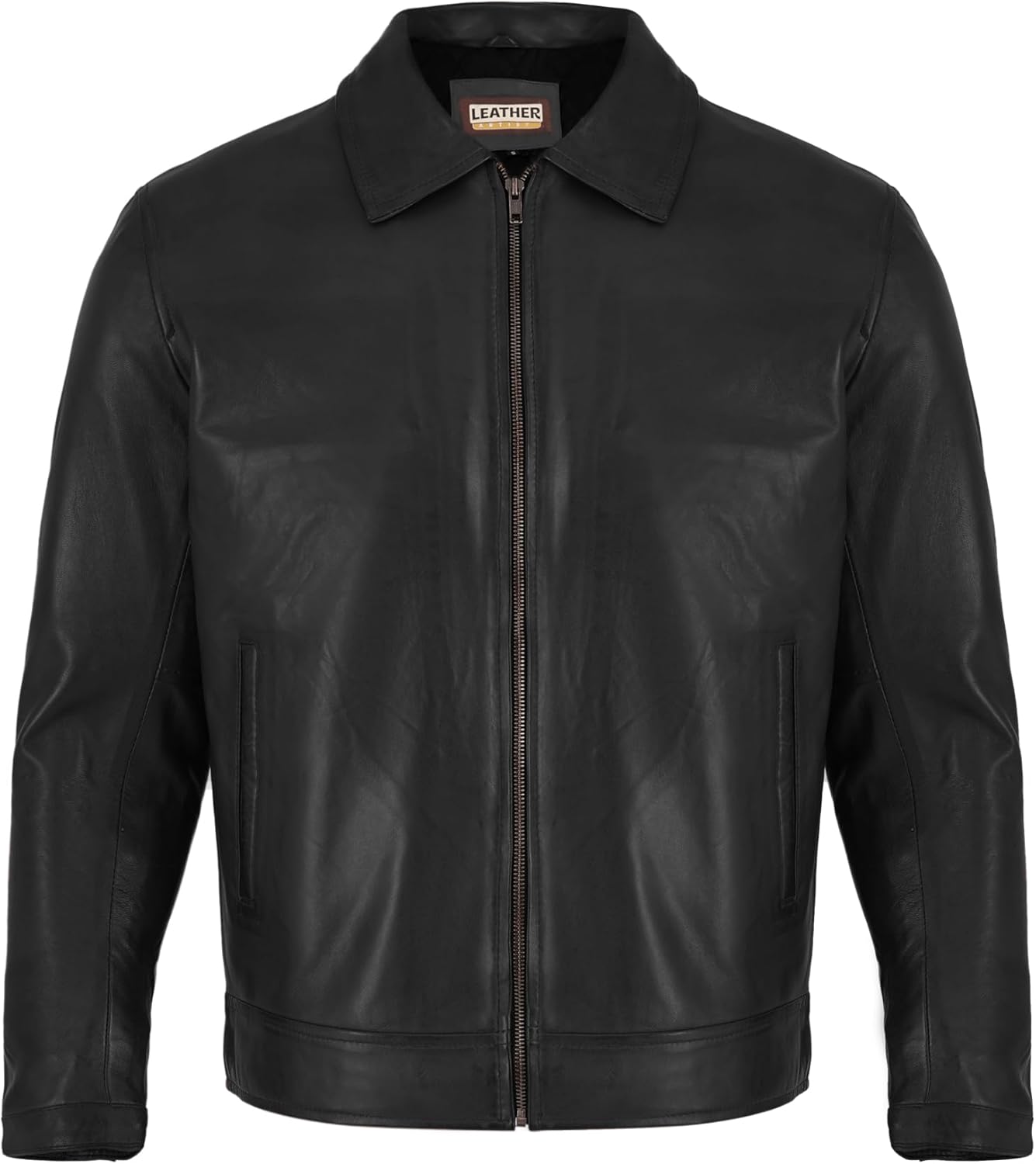 Classic Polo Collar Leather Jacket Men-Work Jackets Turndown Collar Business Casual