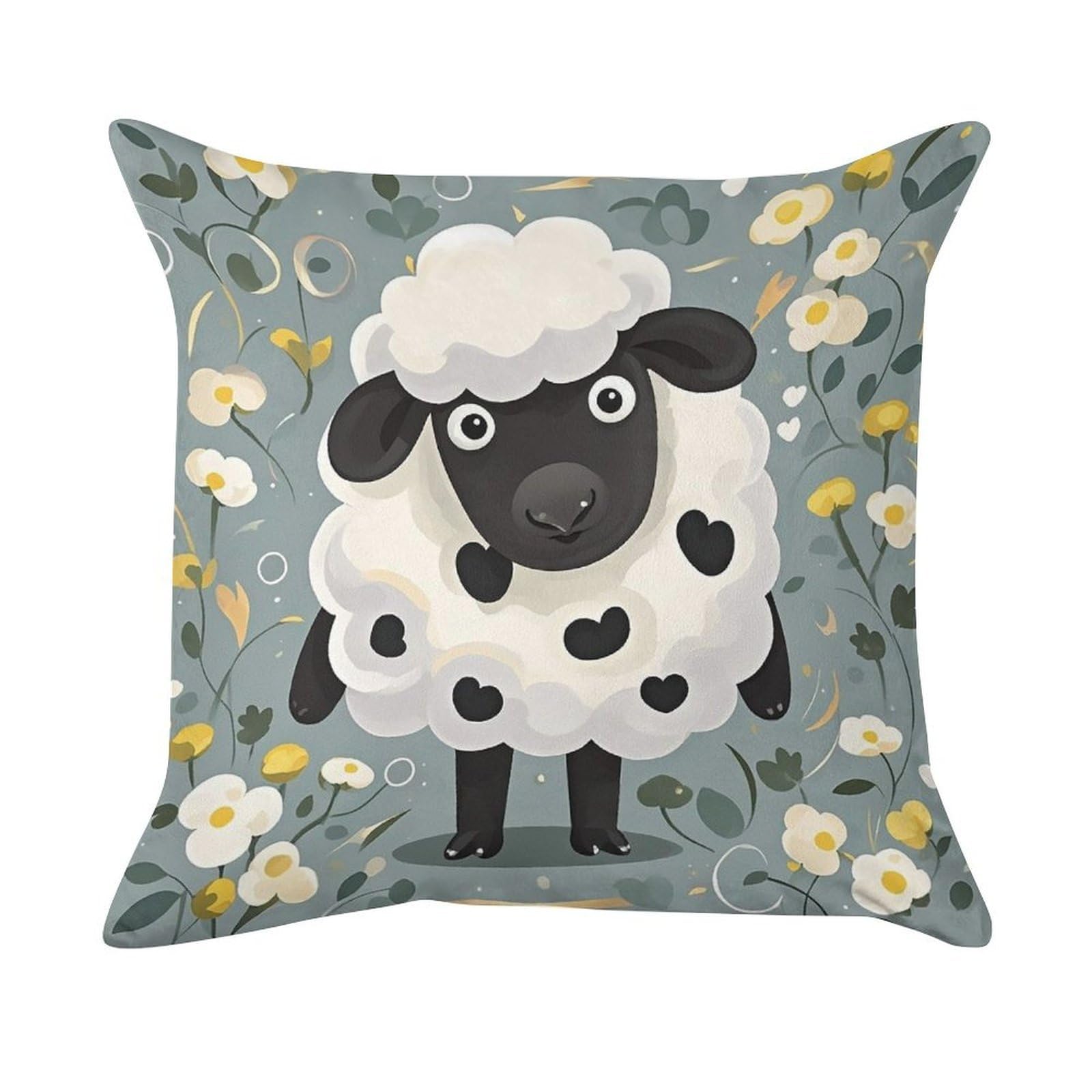 FekiLoot Cartoon Black White Sheep Pillow Covers Luxury Velvet Square Pillowcases Throw Pillows Case with Invisible Zipper Decorative Velvet Cushion Covers Ultra Soft Lumbar Pillow Shells
