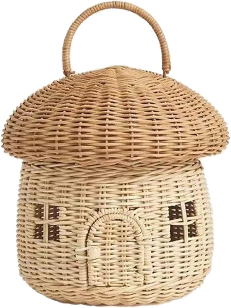 Hand - Woven Rattan Mushroom Basket for Foraging, Cute Storage Bin with Lid and Handle, Per fect for Camping, Beach Parties, and Home Decor (25x25cm)
