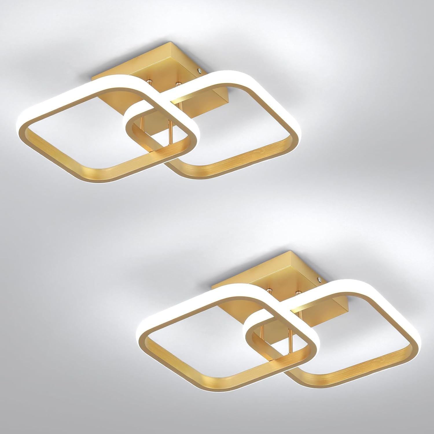 Modern Gold Square LED Ceiling Light (Pack of 2), Close to Ceiling Flush Mount Lamp for Bedroom, Kitchen, Bathroom & Hallway Lighting-picture-22
