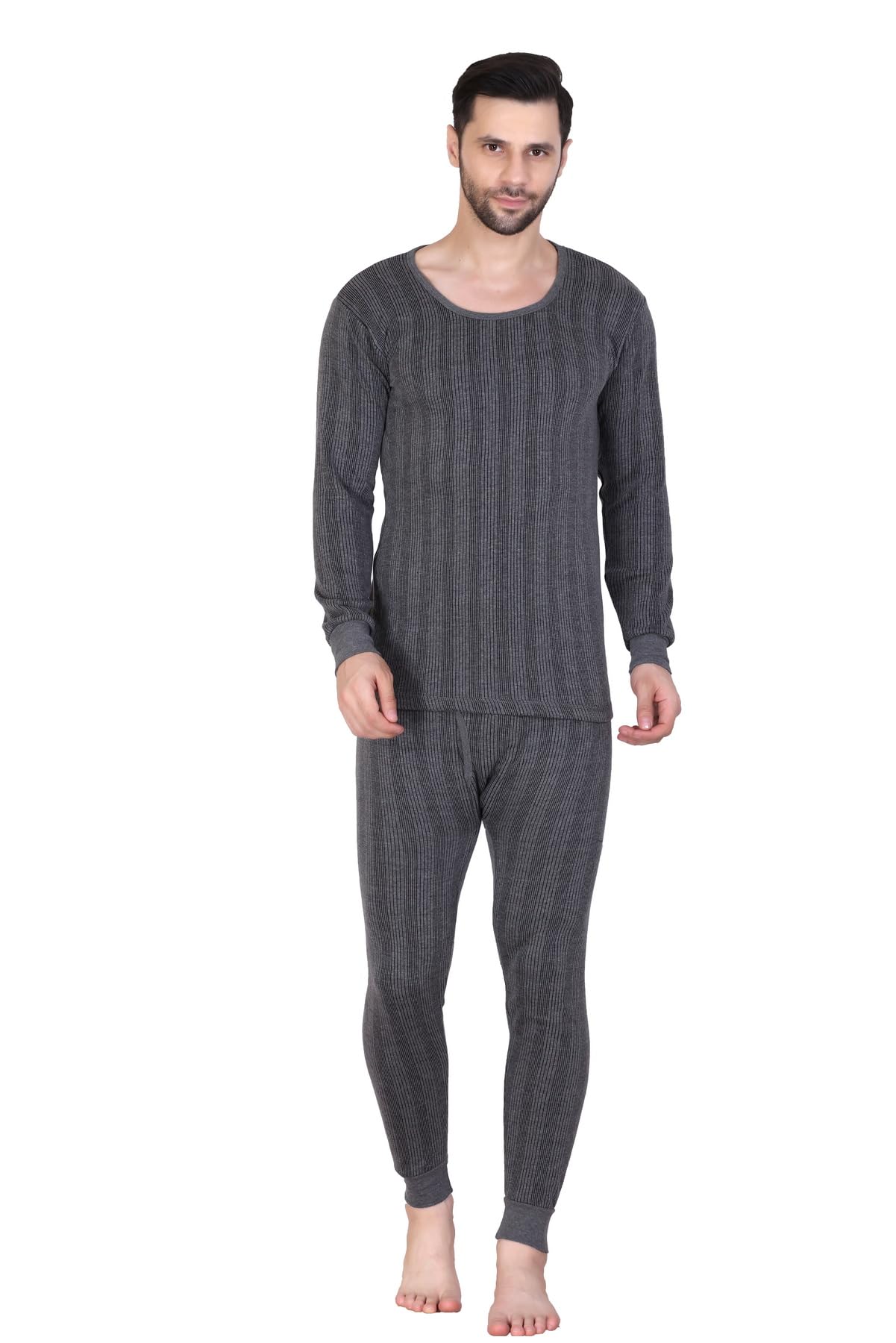first sleep Men's Thermal Set for Winter – Warm Cotton Innerwear Top & Bottom Combo – Soft Ribbed Long Sleeve Vest and Pajama for Cold Weather – Skin-Friendly Wool Blend Base Layer Grey (Size-XL)-picture-41