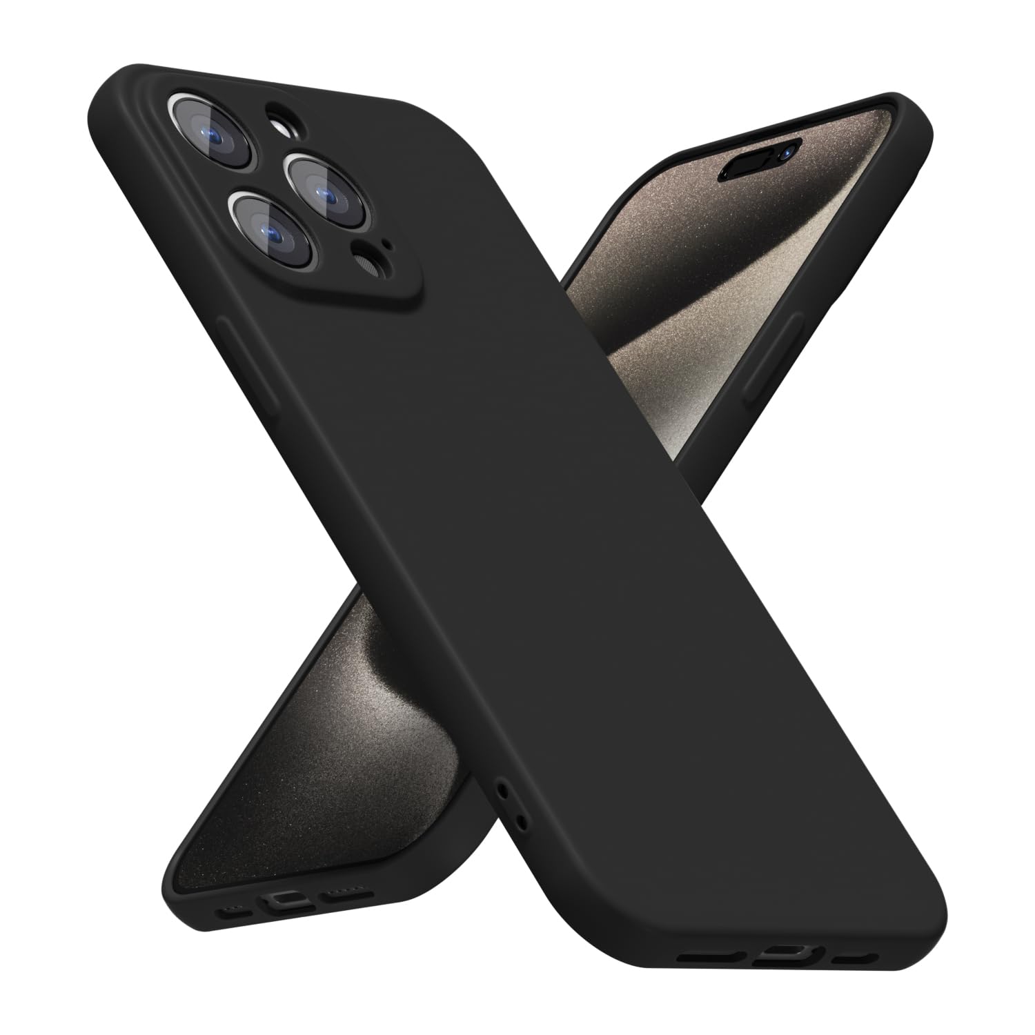 Photo 1 of LoeoeL for iPhone 15 Pro Max Phone Case Silicone, Minimalist Ultra Thin Slim Soft Rubber Gel Solid Color Matte TPU Cute Case for Women Men, Girly Plain Aesthetic Design & Camera Cover, Black