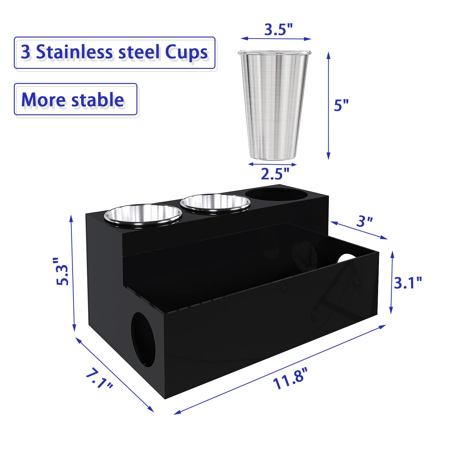 Organizador de herramientas para el cabello, soporte acrílico negro para secador de pelo con 3 tazas, soporte para secador de pelo, suministros de baño, soporte de almacenamiento para