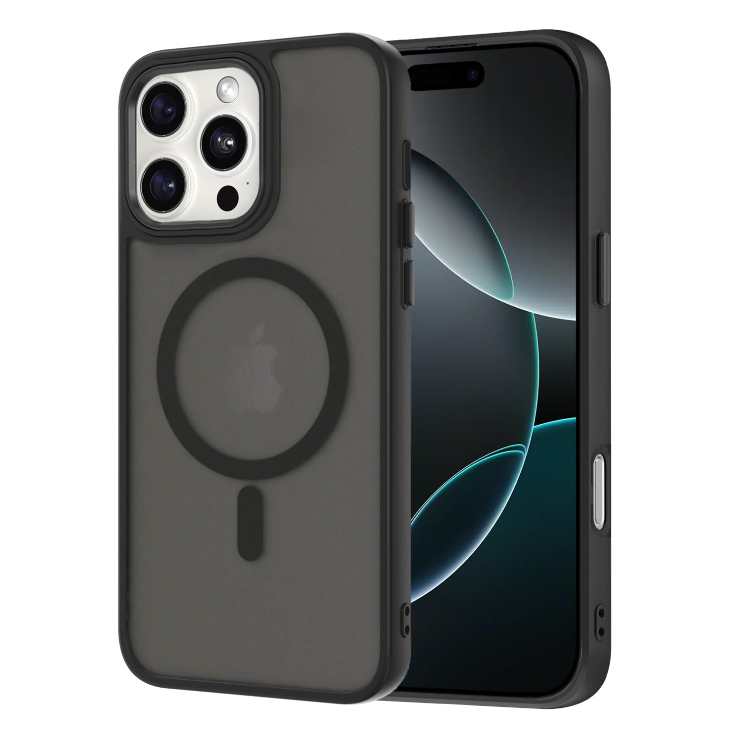 AOMYKE Cover Magnetica per iPhone 16 Pro Max, Custodia iPhone 16 Pro Max Compatibile con MagSafe, Traslucida Opaca Posteriore Sottile PC+TPU Bumper Antiurto Case - Nero
