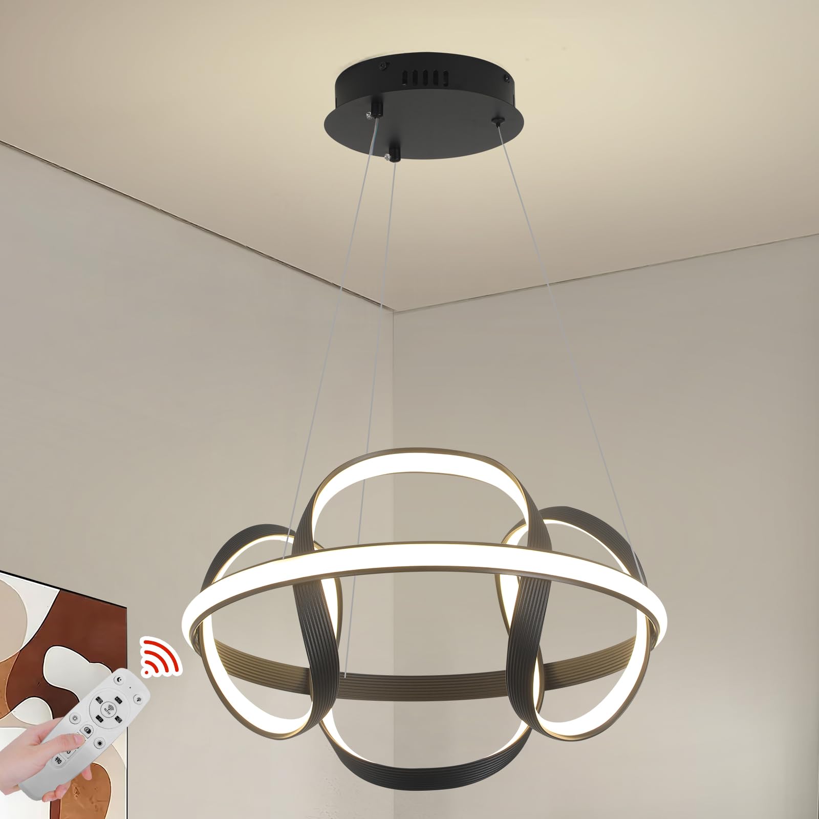 YT YATAI LIGHTING Black Chandelier for Dining Table, Remote Control Modern LED Chandelier Lamp, 67W Dimmable Color and Adjustable LED Pendant Light for Restuarant