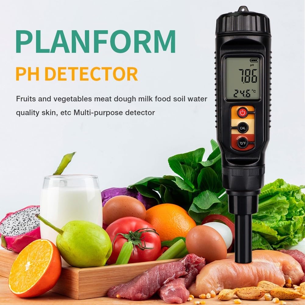 Tester di pH portatile per suolo, pasta, carne, frutta, pelle, schermo LCD, digitale, con compensazione automatica della temperatura, per uso domestico, 210 x 40 mm