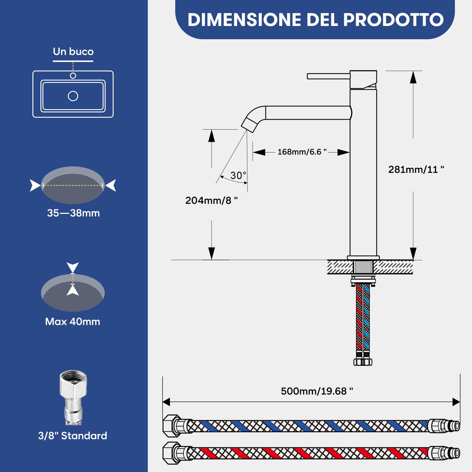 Miscelatore Lavabo Alto, BuntHaus Rubinetto Monocomando Bagno, Rubinetti Lavabo da Appoggio per Calda e Fredda Regolabile, Miscelatore Aeratore a Risparmio Idrico, Cromato
