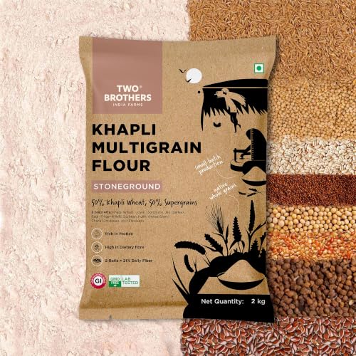 Image of Two Brothers Khapli Multigrain Atta (2kg)| 8 Super Grains Flour Mix, Diabetic Friendly |High Fibre & High Protein | Low GI Atta | Khapli, Jowar, Jau, Ragi, Soybean, Kulthi, Chana, Alsi