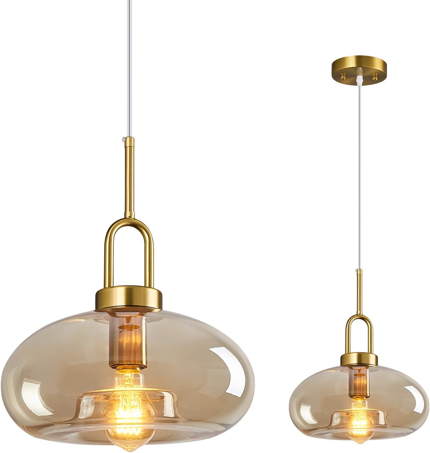 Gray Green Glass Pendant Lights Kitchen Island Gold Pendant Light Fixtures Adjustable Height Modern Pendant Lighting for Bedroom Dining Room (1-Pack)