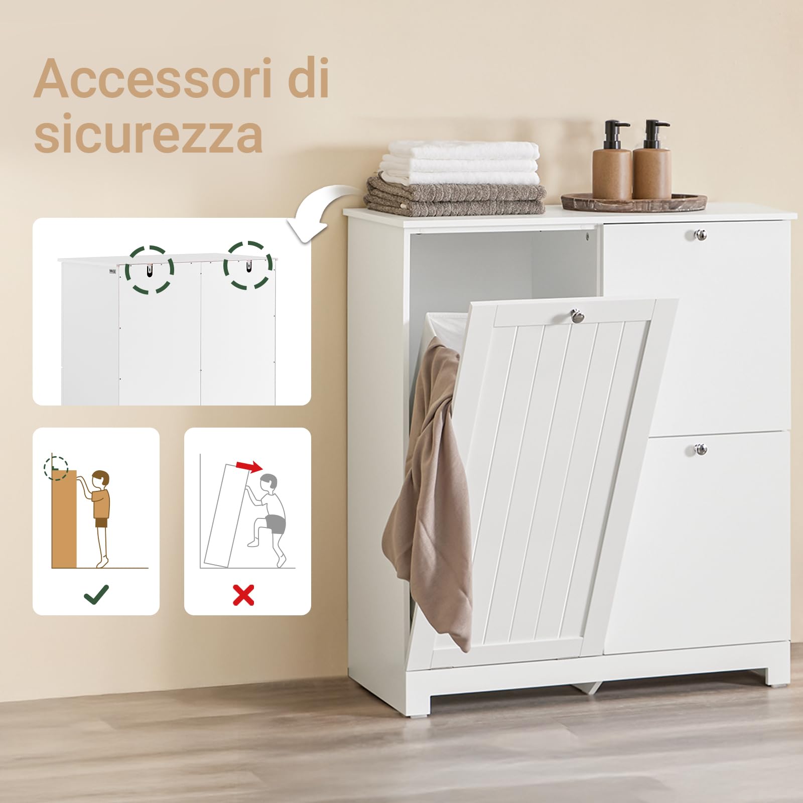 SoBuy Mobile Bagno Salvaspazio Colonna Bagno Stretta 78x38x90cm con 1 Cesto Grande Integrato e 2 Cesti in Tessuto Estraibili – Armadietto Mobile Lavanderia BZR213-W