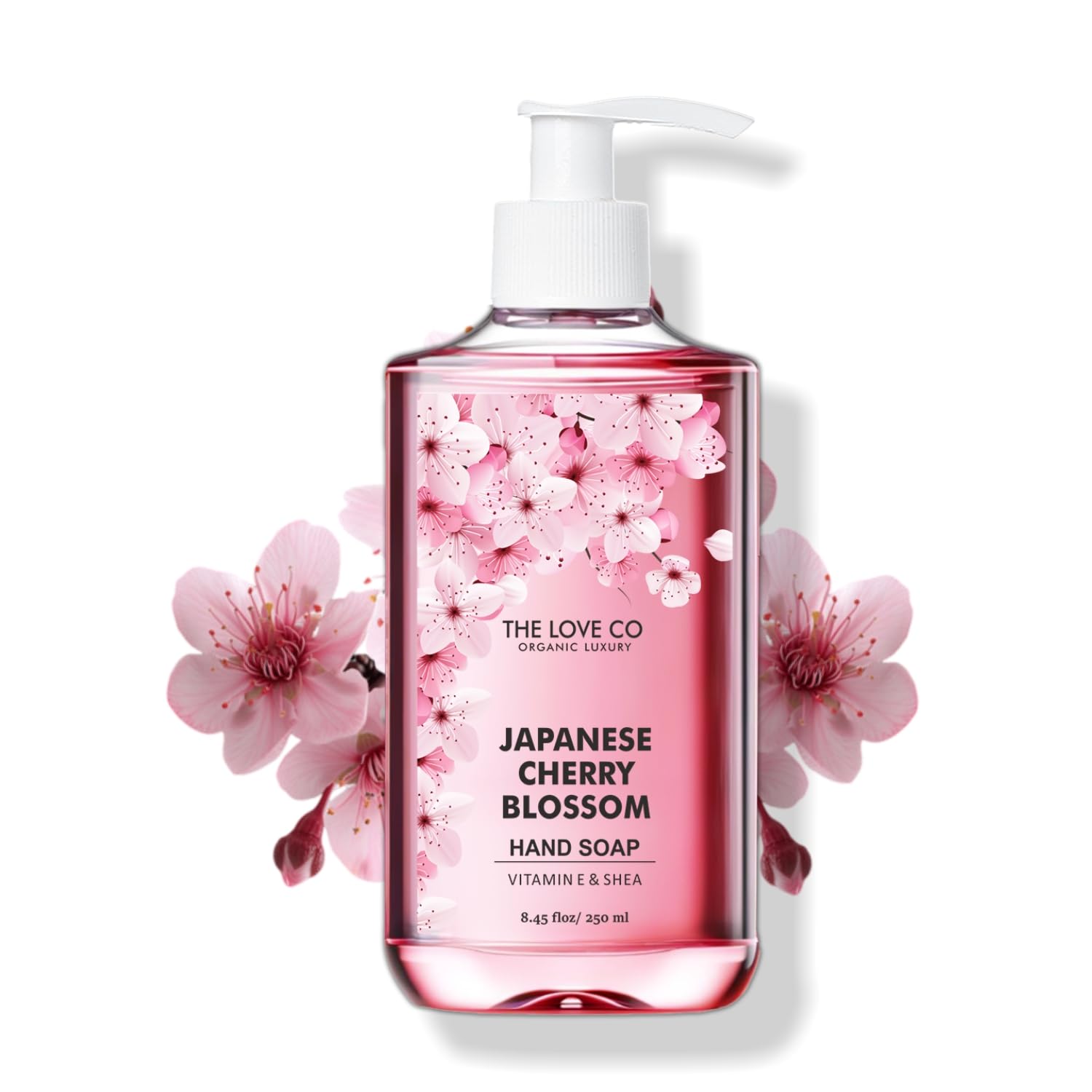 THE LOVE CO Japanese Cherry Blossom Hand Soap - Infused, Moisturizing & Soothing - Gentle Cleanser for Soft, Hydrated Hands - Ideal for Sensitive Skin - 250ml