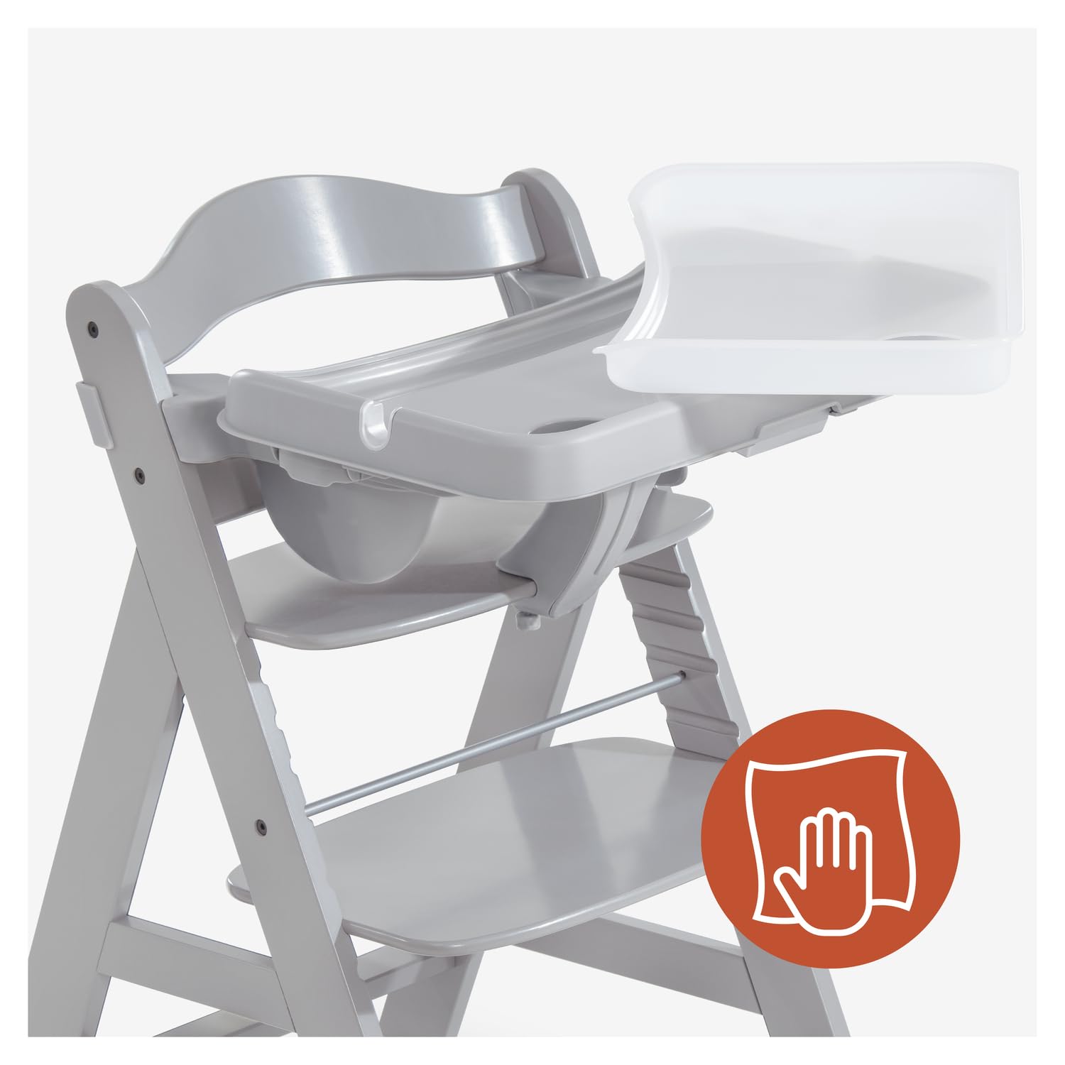 Hauck Alpha Tray Grau 3in1 Essbrett Kompatibel mit Alpha+ Beta+ Holzhochstuhl für Kinder 6-24 Monaten mit Sitzverkleinerer 3-Stufigem Esstisch