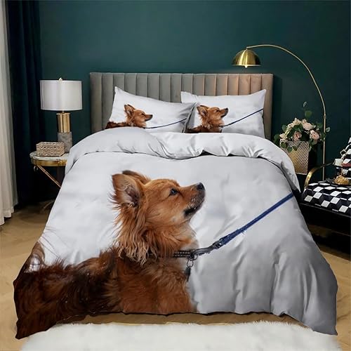 Miniatura 1 de Juego de funda de edredón de pomerania blanca, tamaño Queen, con estampado de animales, funda de edredón de microfibra suave y 2 fundas de almohada