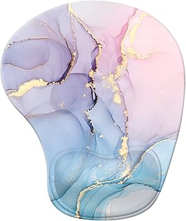 iCasso Mouse Mat Wrist Support, Ergonomic Memory Foam Mouse Wrist Rest Support, Non-Slip Rubber Base Mousepad for Laptop Home Office Gaming Working Easy Typing and Pain Relief - Watercolor Marble