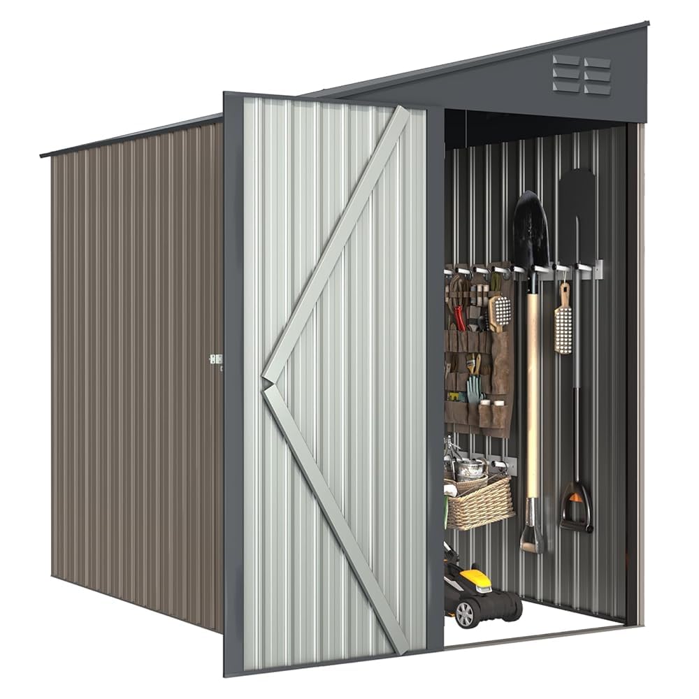 U-MAX 4x7 FT Metal Lean to Storage Shed - Galvanized Steel Garden