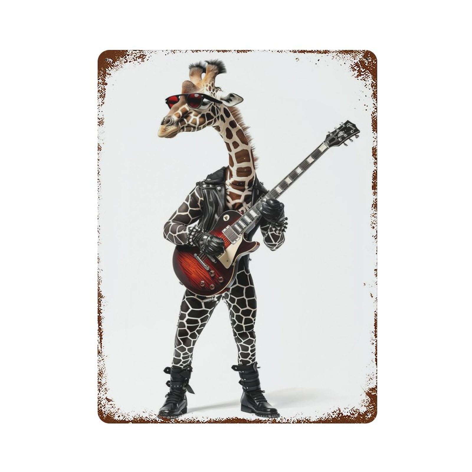 Giraffe Guitar Rust Effect Tin Sign 15.7"x11.8", Novelty Wall Decor for Garage, Pub Or Kitchen