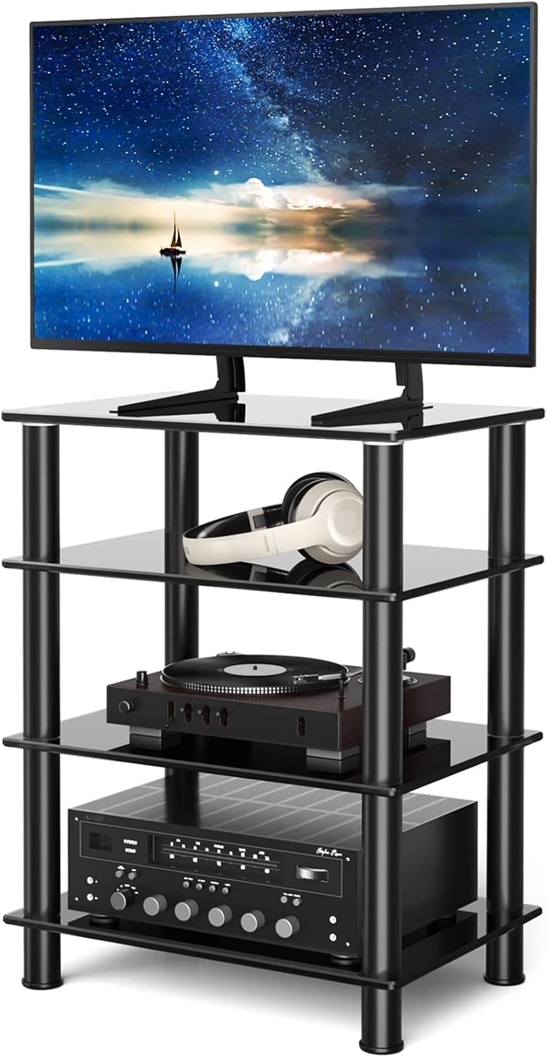 Assembled 5Rcom 4-Tier Tempered Glass Media Stand