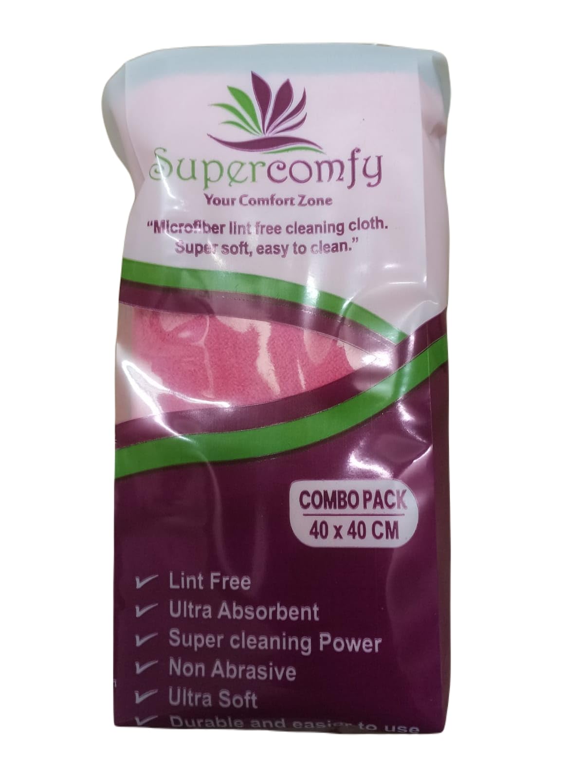 Supercomfy Polyester Lint Free Ultra Absorbent 600 GSM Microfiber Cleaning Cloth (Purple & Pink, Set of 4)