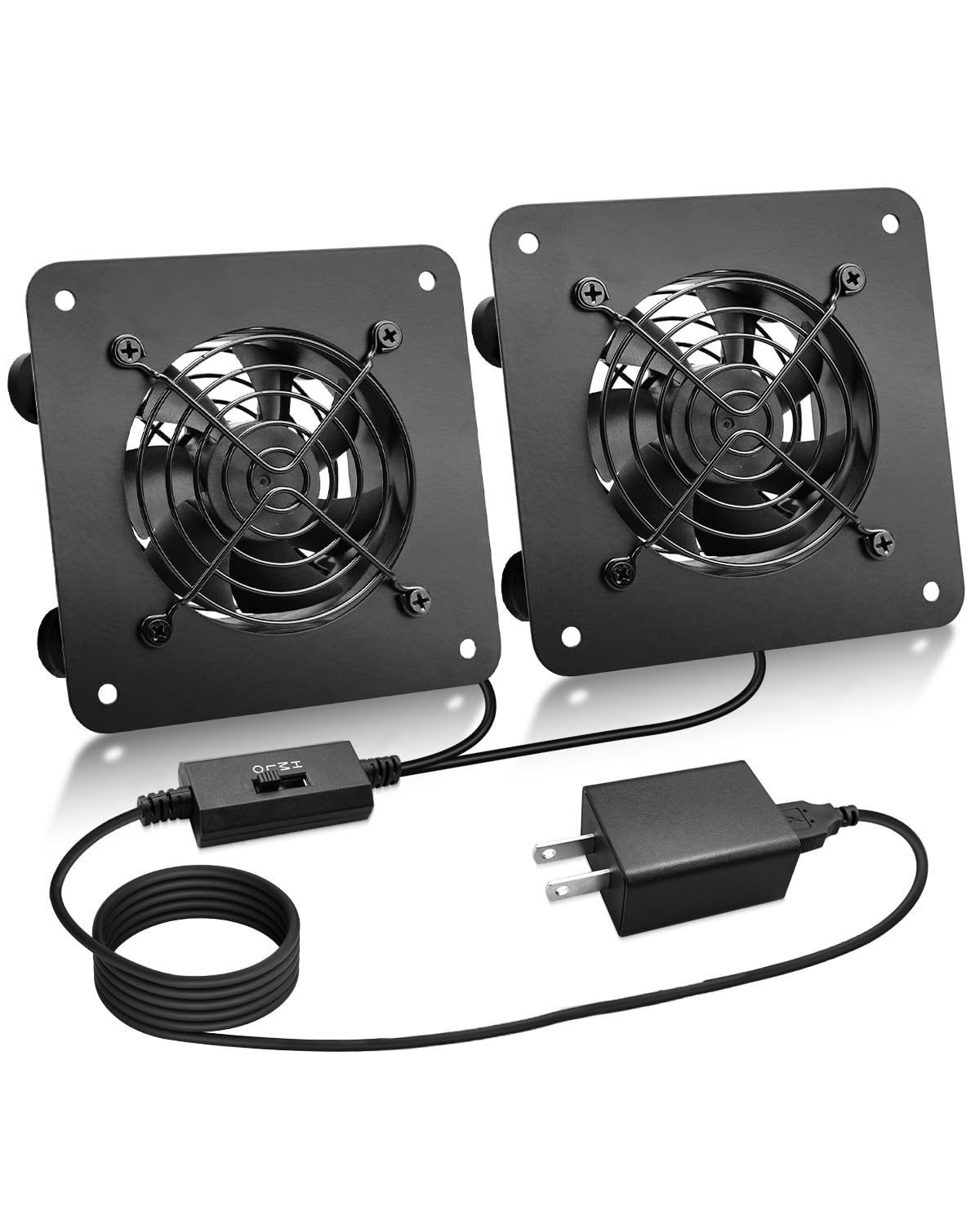 USB Cabinet 80mm Quiet Cooling Fan System with Speed Control, Metal 4" USB Powered AV Cabinet Fan for Home Theater, Game Console, Network Cabinet,