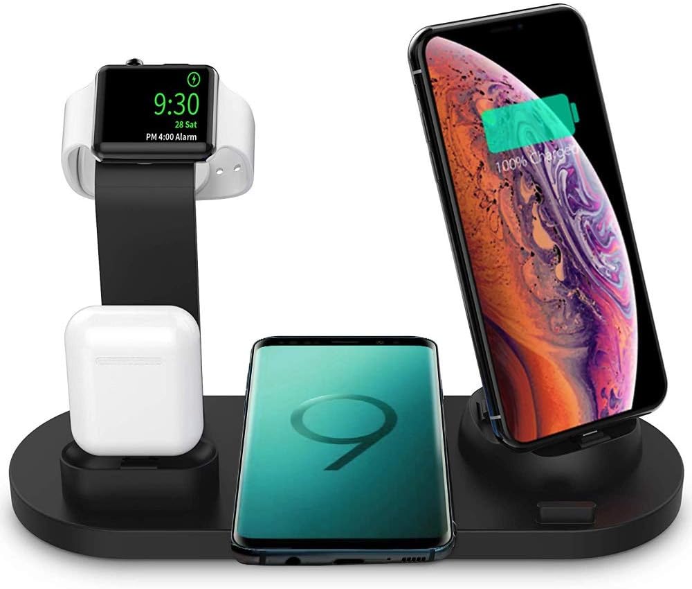 Wireless Charger, ALLVCOVER 4 in 1 Wireless Charging Dock for Apple Watch and Airpods, Charging Station for Multiple Devices, Qi Fast Wireless Charging Compatible with iPhone XS/XR/X/Xs Max/8/8 Plus
