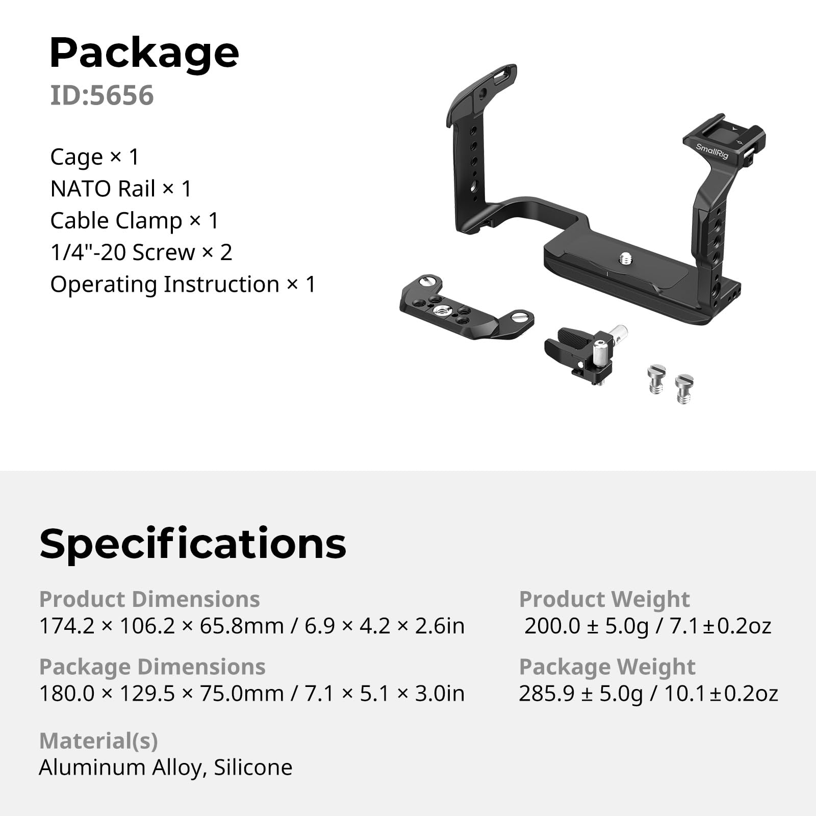 SMALLRIG Cage per Canon C50 con morsetto per cavo HDMI, supporto per fotocamera C50, incluso attacco a slitta, presa QD, piastra per Arca e guida NATO, compatibile con impugnatura XLR originale - 5656