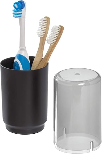 Vista 3 de iDesign Austin Covered Holder, Holds Regular and Electric Toothbrushes Humo/negro mate