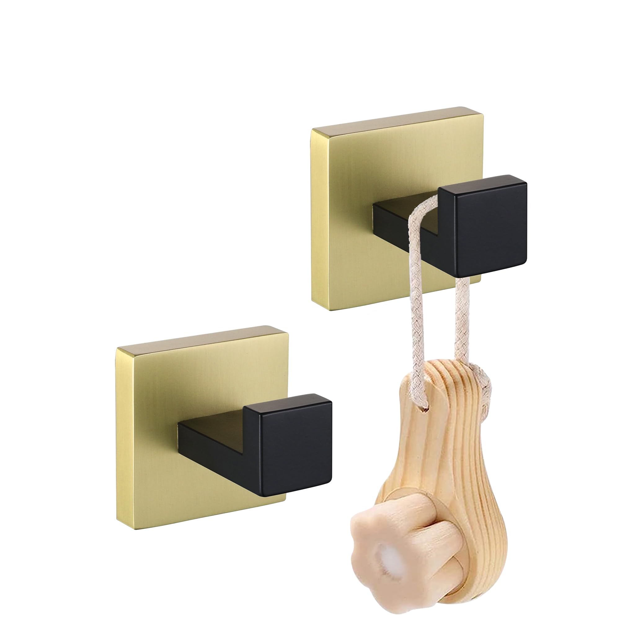 Lanc Women's Black & Gold 2 Pack Bathroom Accessories Towel Hooks Black And Gold Coat Clothes Robe Hook Wall Mounted Kitchen Household Hotel Wall Hooks Heavy Duty Square Hanger Sus 304 Stainless Steel,A8805gk-P2