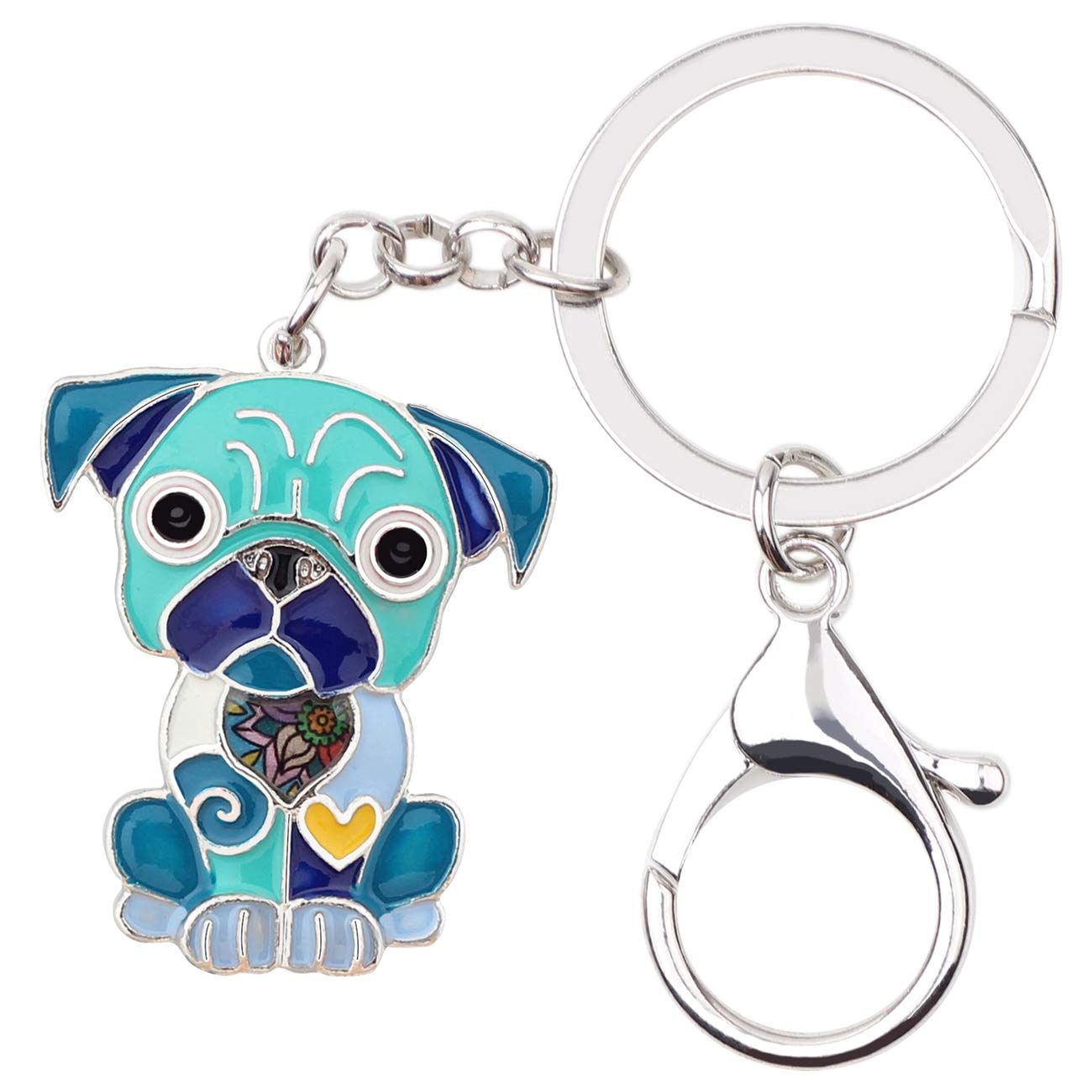 WEVENI Enamel Alloy French Bulldog Keychain Pug Dog Jewelry for Women Girls Bag Car Wallet Accessories Charms
