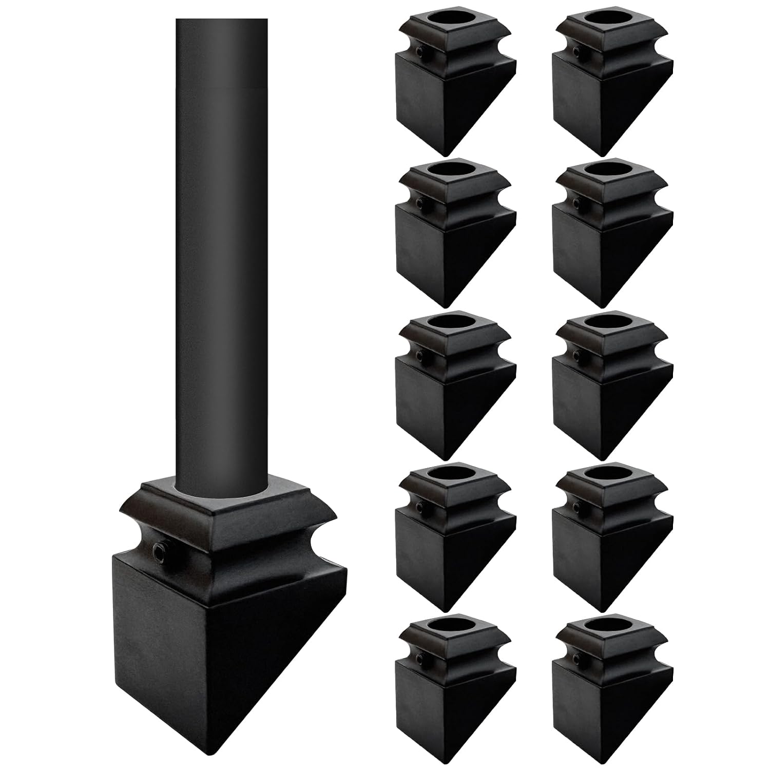 Wrought Iron Baluster Shoes,45-Degree Aluminum Slant Shoes for Staircase Interior with Screws for 5/8 Inch Round Balusters,Satin Black Metal Staircase Spindle Shoes(10Pcak,Black)
