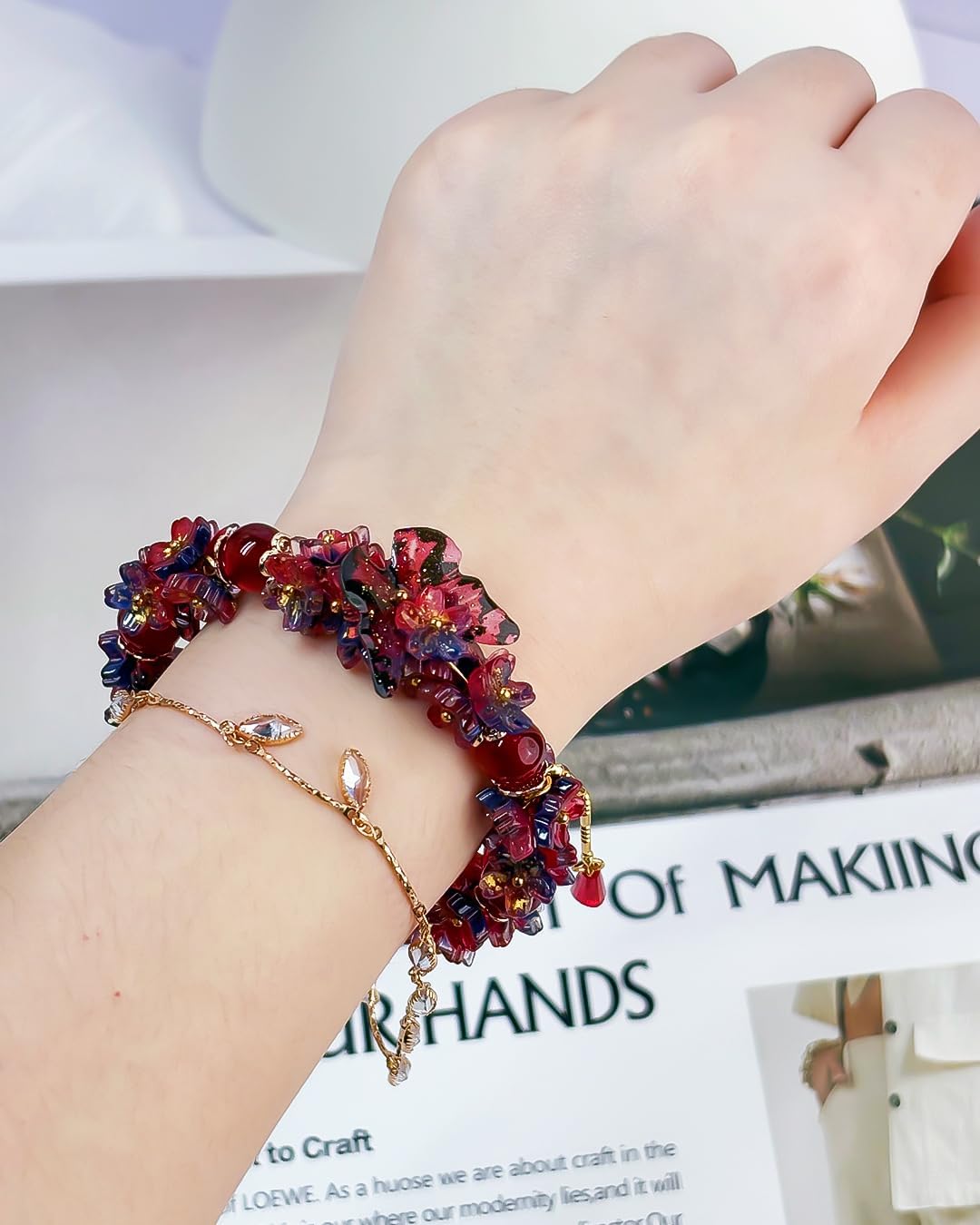 Red & Blue Zircon Lucky Bracelet for Women | Crystal Jewelry Present for Her, Adjustable Alloy Chain 20-60cm with Gift Pouch - Image 5