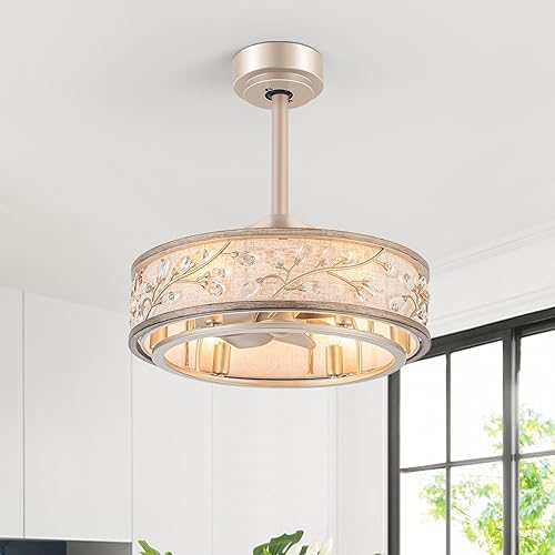 Miniatura 1 de WWM Ventilador de techo de 20 pulgadas de bajo perfil con luces  estilo granja, motor de CC que fija el parpadeo, motor reversible, 6 bombillas LED