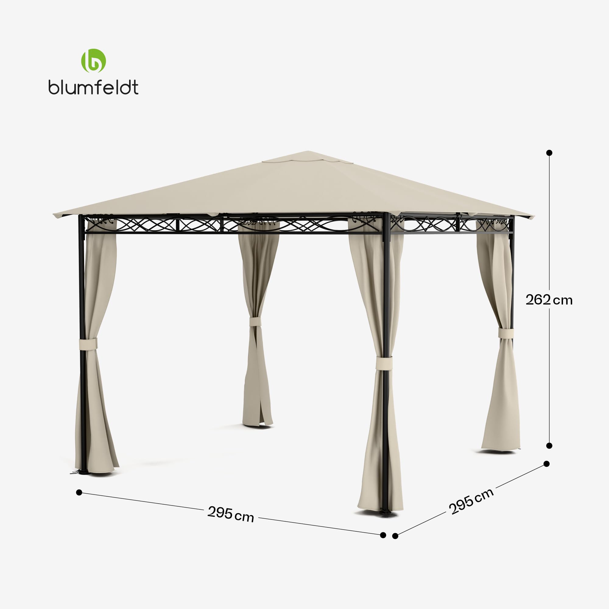 Blumfeldt Mondo - Pergola, namiot imprezowy, namiot ogrodowy, gazebo, Wymiary: 2,95 x 2,6 x 2,95 m (SxWxG), 4 ściany boczne, EasyMount Concept, Ochrona przed UV/wiatrem/deszczem, beżowy