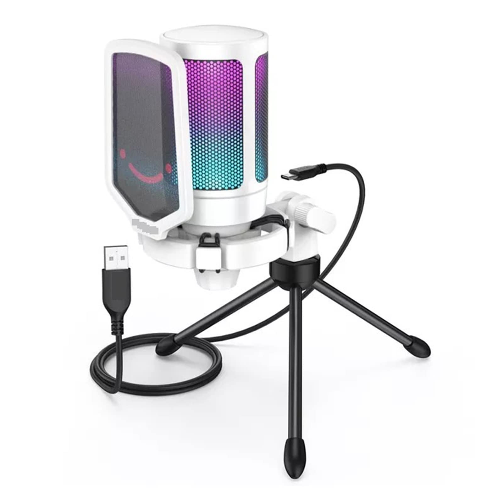 Microphone pour streaming et doublage studio avec bouton de gain, modèle blanc