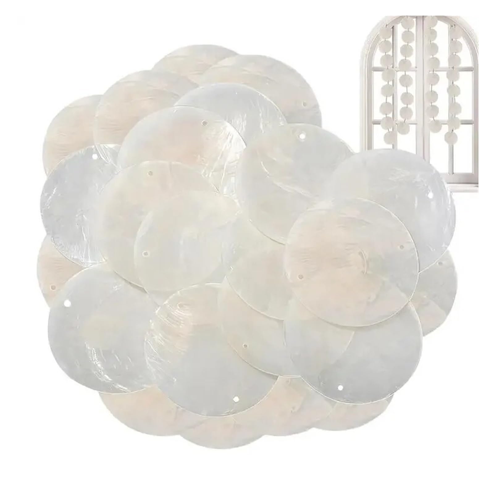 LuoAXINN Capiz Shells Round Capiz Shells White With Holes for Wind Chimes Jewelry Making Home Decor