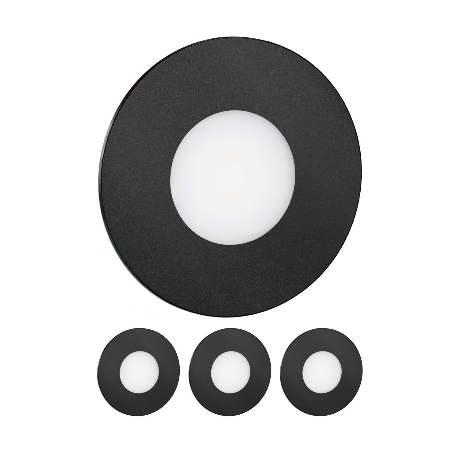 ledscom.de 4 LED luz de escalera/plafón empotrado FEX para interiores y exteriores, redondo, negro, 85mm Ø, blanco cálido