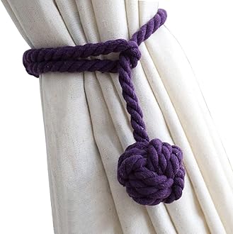 Melaluxe 2 Pack Curtain Tiebacks - Heavy Duty Curtain Rope Tieback, Handmade Rural Decorative Curtain Holdbacks (Purple)