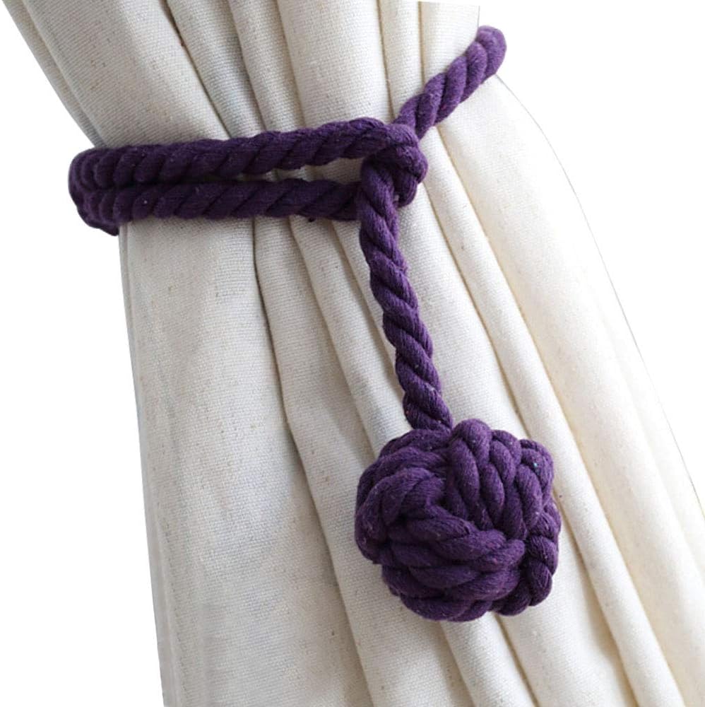 Melaluxe 2 Pack Curtain Tiebacks - Heavy Duty Curtain Rope Tieback, Handmade Rural Decorative Curtain Holdbacks (Purple)