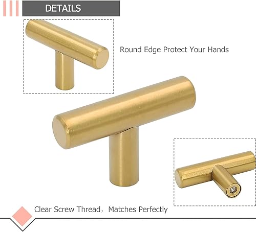 Miniatura 6 de LONTAN Paquete de 4 pomos y tiradores dorados de un solo agujero para gabinetes de puerta, cajones, muebles de dormitorio, manijas de 2 pulgadas de