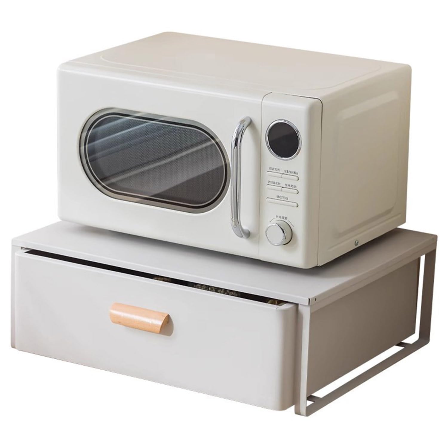 Soporte de acero para microondas con cajones extraíbles, organizador de encimera para microondas compactos, estación de café y almacenamiento de electrodomésticos de cocina, color blanco (50 cm)